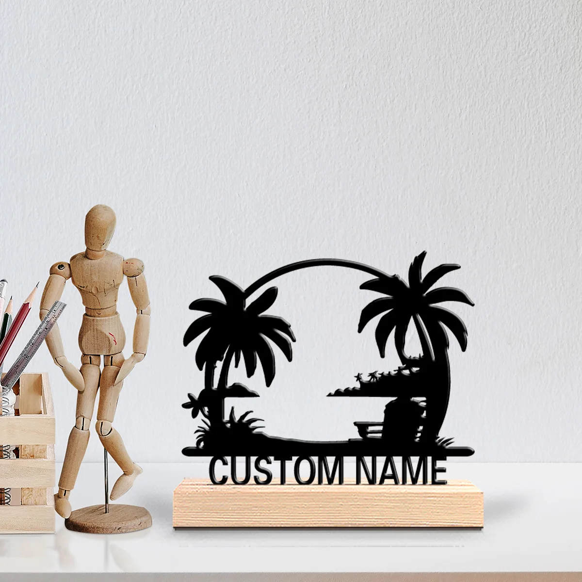 1pc Mysterious Personalized Custom seaside Metal Statues Wooden Base Lighting for Office Workshop Modern Rustic Steampunk Themes