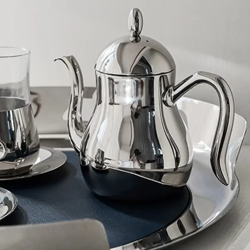 Modern Stainless Steel Coffee Pot European Creative Design Metal Hand Pour Over Kettle for Restaurant Home Cold Brew Tie