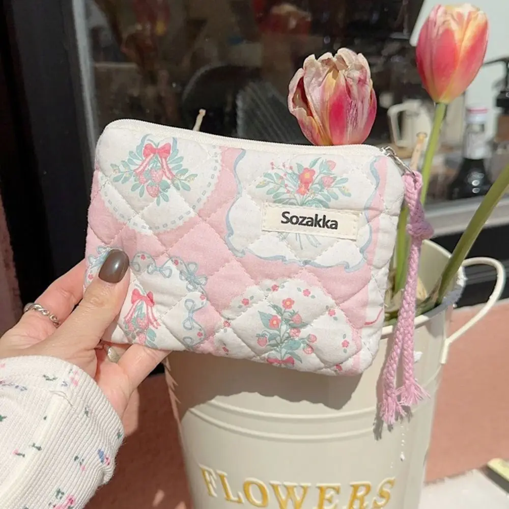 Fresh Flower Pattern Coin Purses Small Cotton Storage Bag Portable Zipper Pouch Lady Girls