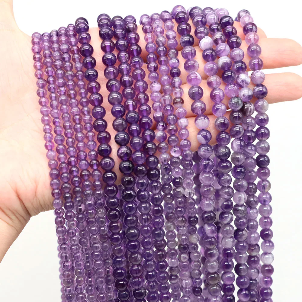 Natural Dark Purple Dream Amethyst Stone Round Smooth Loose Spacer Beads for Jewelry Making DIY Bracelets Accessries 4/6/8/10mm