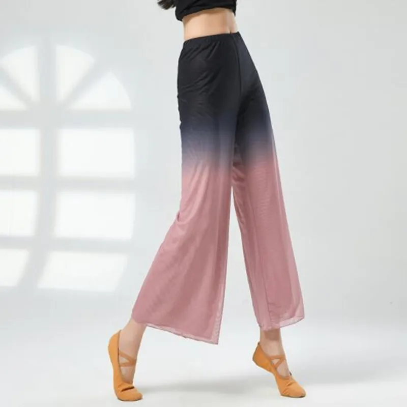 Pantalones de Gasa de Dos Capas con Degradado, Ropa de Danza Clásica para Actuaciones en Escenario, Ropa de Danza para Adultos, Pantalones Anchos, Disfraz de Bailarina, Fluidos