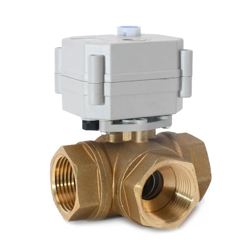 

1 inch horizontal three-way brass ball valve flashlight integrated power-off reset miniature electric valve DN25