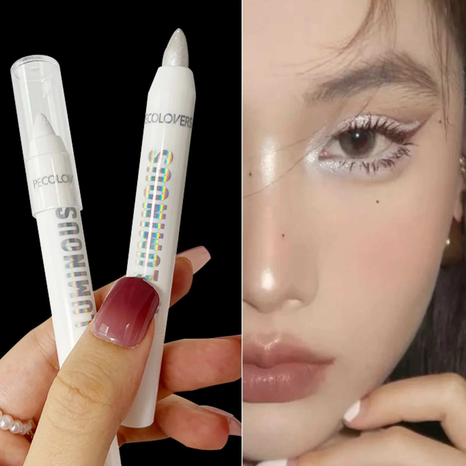 Resaltador iluminador de larga duración, bolígrafo de seda brillante para esquinas de ojos, resaltador facial y sombra de ojos, bolígrafo brillante blanco perla