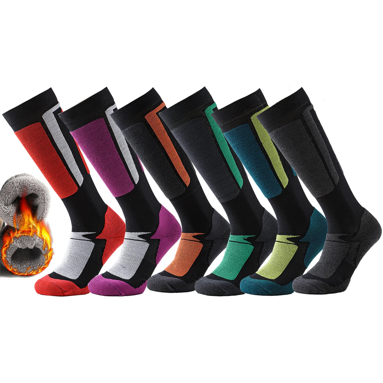 6 pares de calcetines térmicos para deportes al aire libre, senderismo, esquí, para hombres y mujeres, hasta la rodilla, para invierno, antiescaras