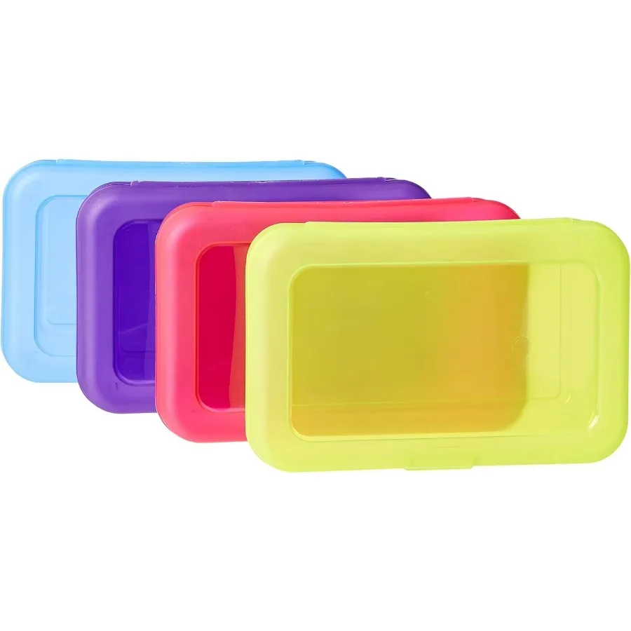 مقلمة كبيرة متعددة الألوان مكونة من 4 قطع - صندوق مستلزمات مدرسية بلاستيكي متين لتنظيم الطلاب