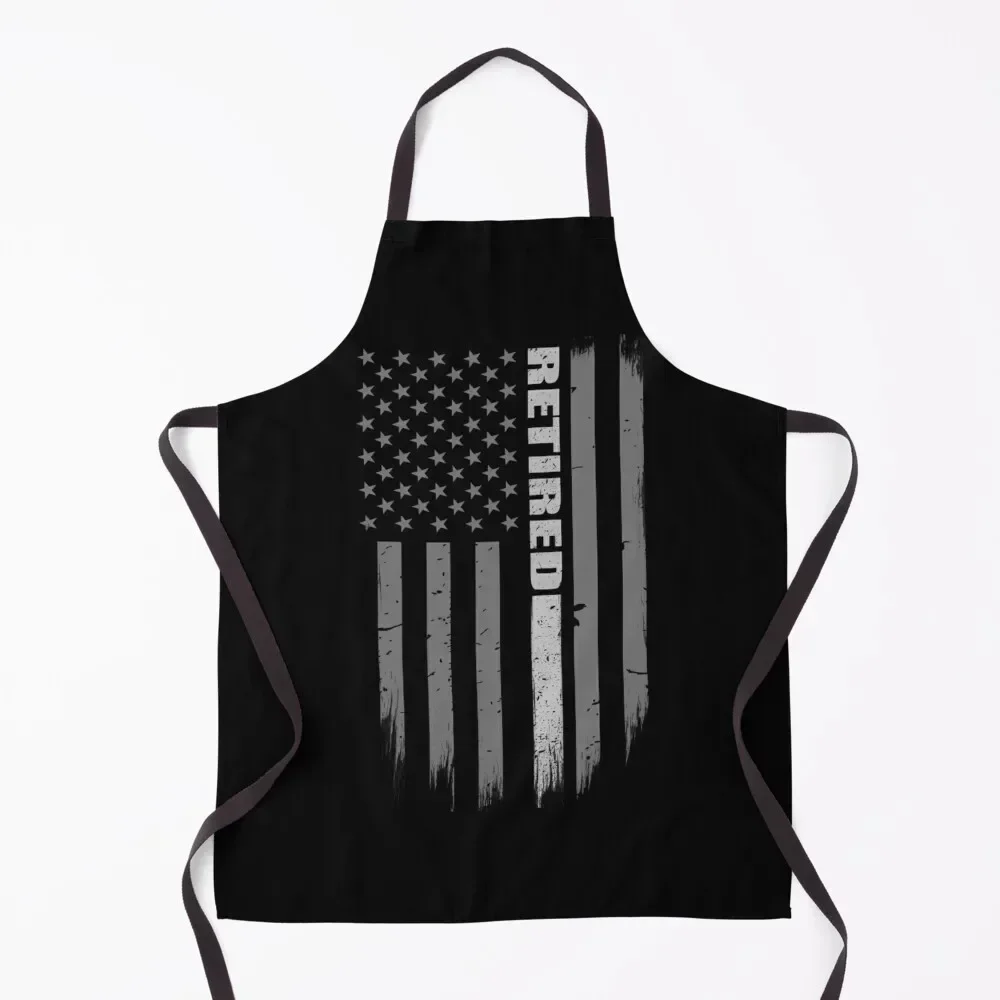 

Retired Correctional Officer Thin Silver Line American Flag Apron Women's Kitchen Women's Dress manicurist beauty master Apron