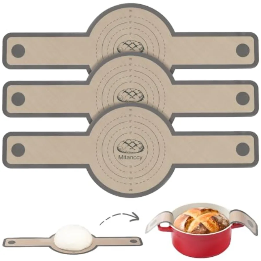 

3 PCS Silicone Bread Sling for Dutch Oven Liners Non Stick Easy to Clean Silicone Bread Baking Mat with Extra Long Handles Reus