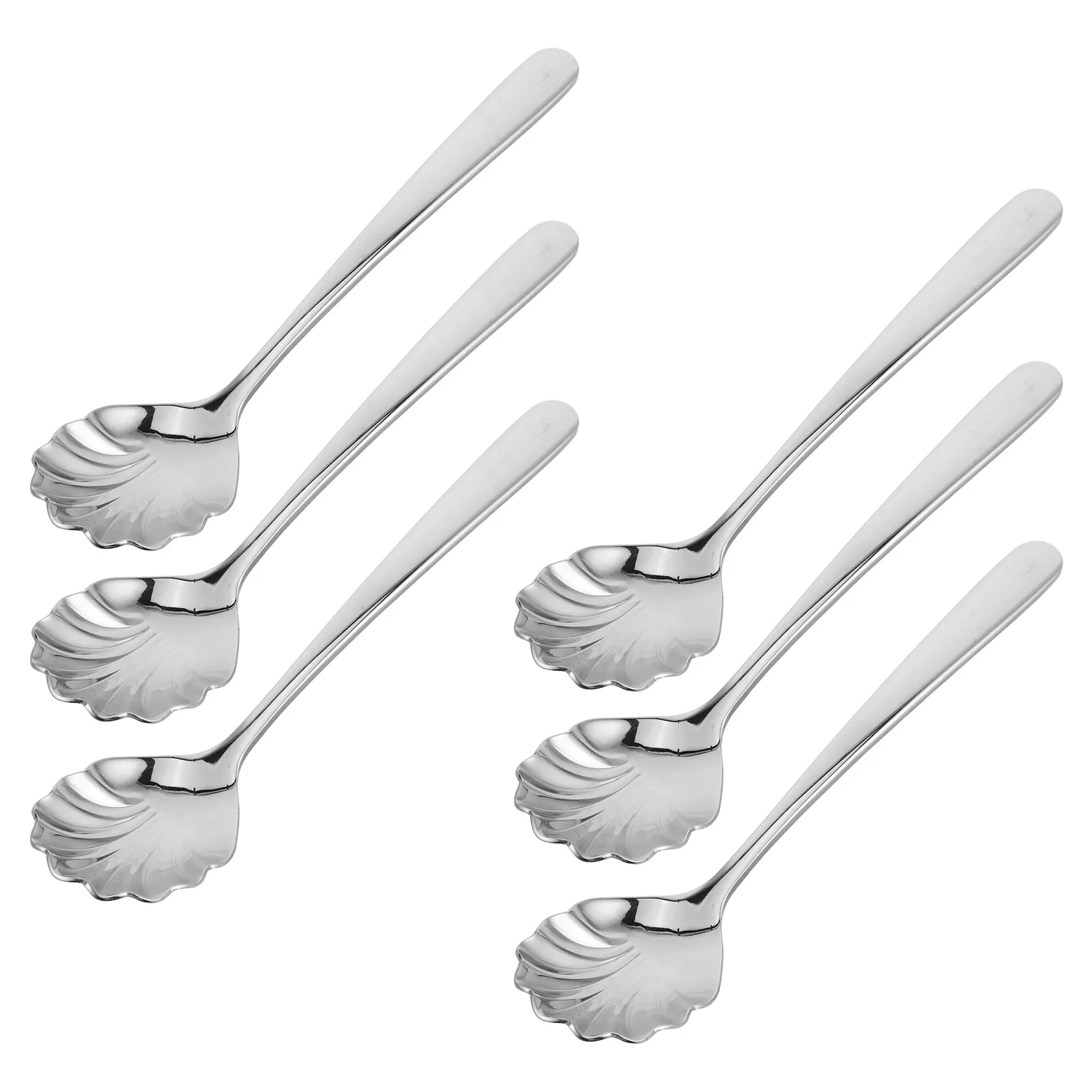 

6pcs Stainless Steel Shell Shape Dessert Spoons For Ice Cream Pudding Yogurt Cake Coffee Tea Cappuccino Stirring Scoop