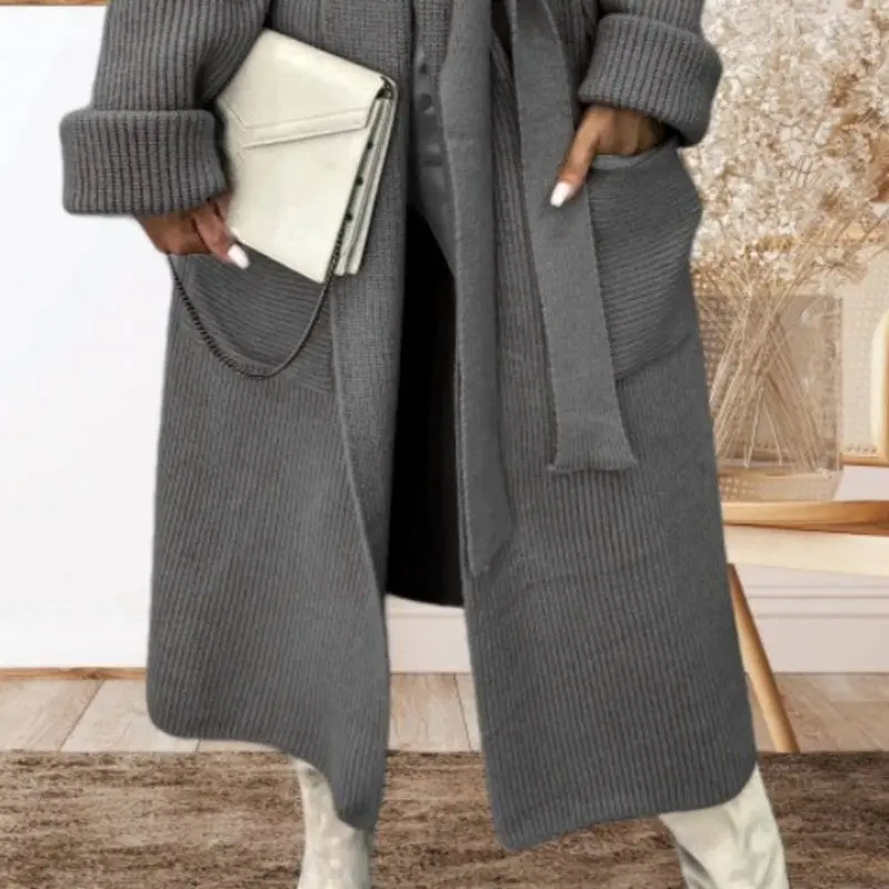 Luźny sweter-płaszcz damski z kołnierzem, jesienno-zimowy, nowy, modny, odzież wierzchnia, casualowy, do dojazdów do pracy, długi...