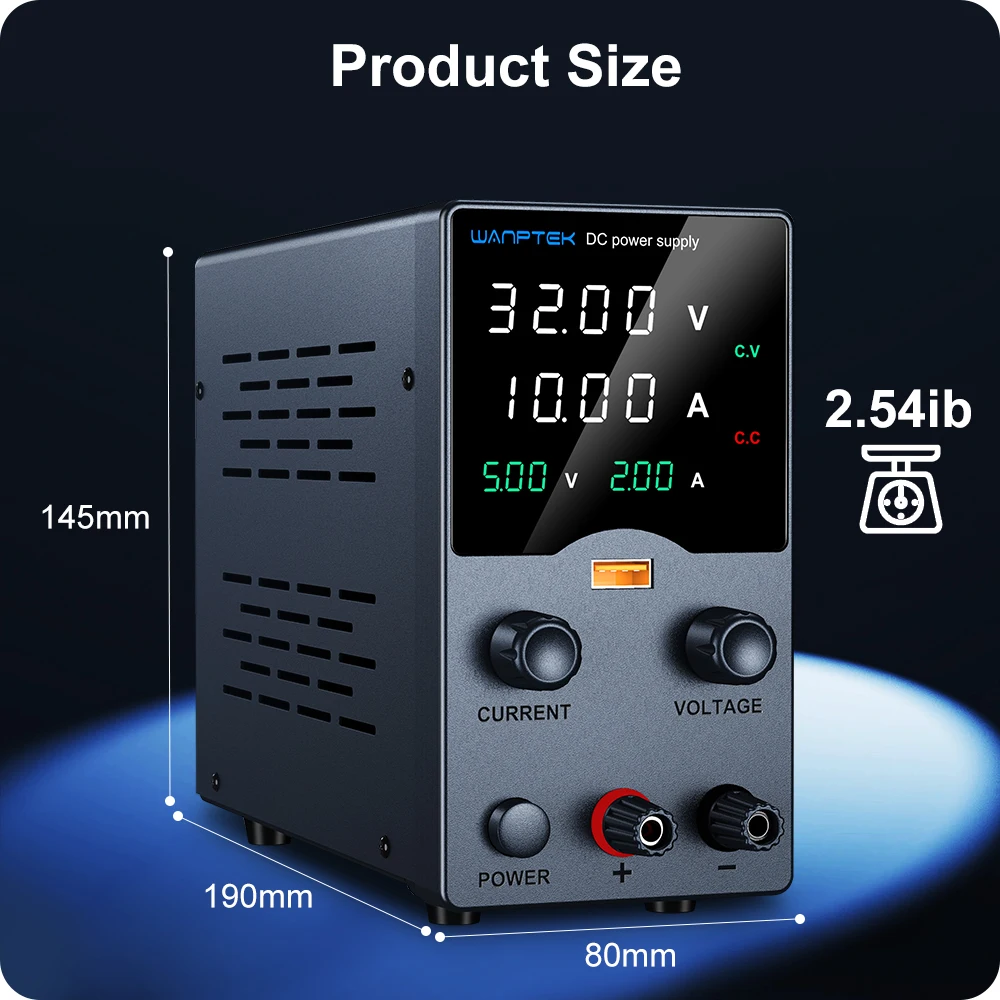 Wanptek Labornetzteil, einstellbar, 0–30 V, 0–10 A/0–60 V, 0–5 A/0–120 V, 0–3 A, mit USB-Ausgang, Display-Tisch, DC-Netzteil – Detail 5