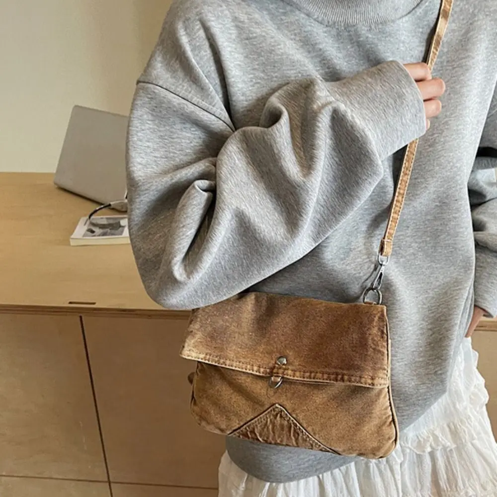 Y2K Washed Denim Canvas Bag Street Style Large Capacity Vintage Handbag Shopping Bag Messenger Bag Solid Crossbody Bag Boy