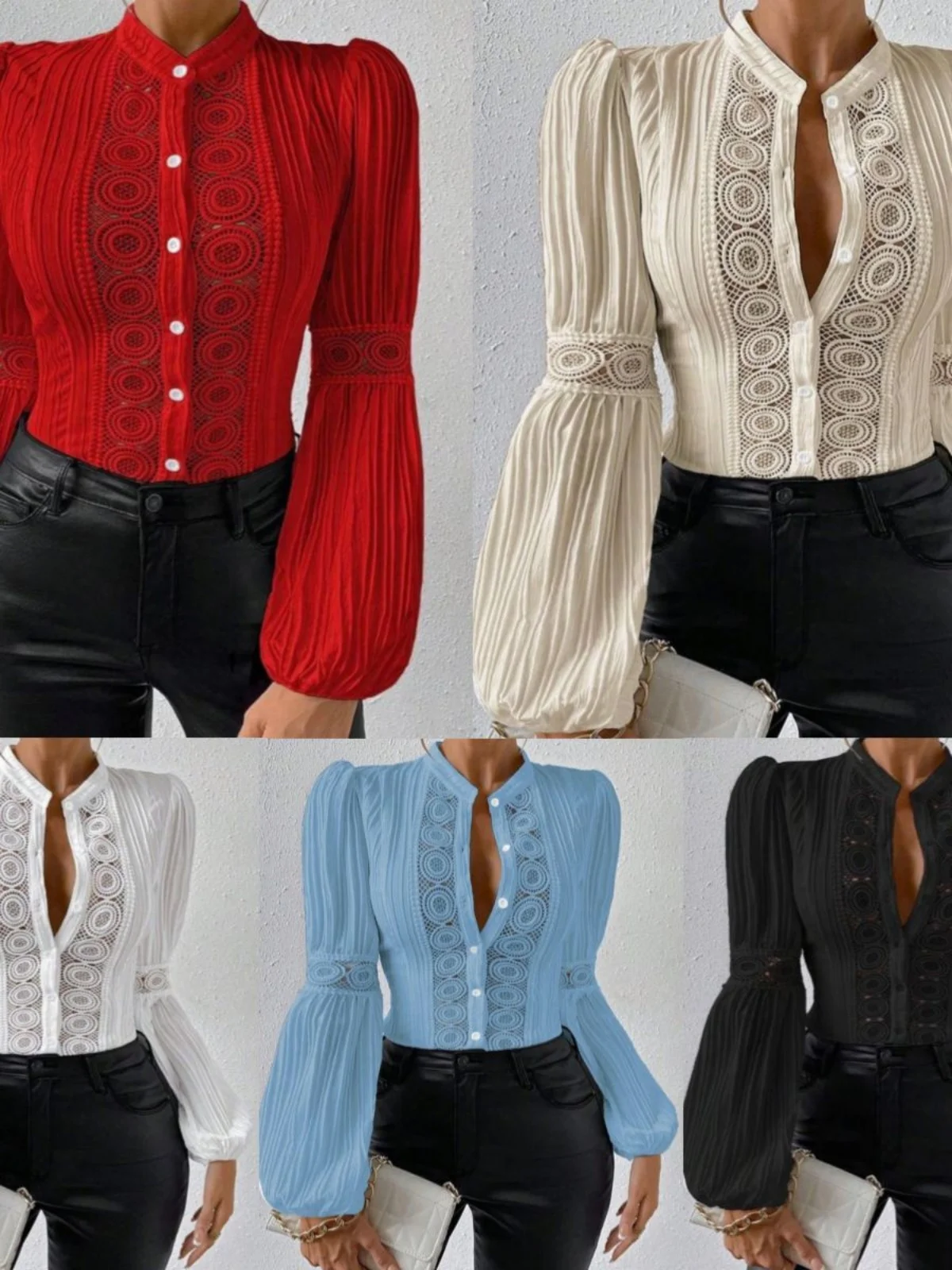 

Кружевное длинное све, однотонный, с воротником-стойкой, женский, повседневный, свободный крой, из полиэстера, фонарь Све, традиционный Sle