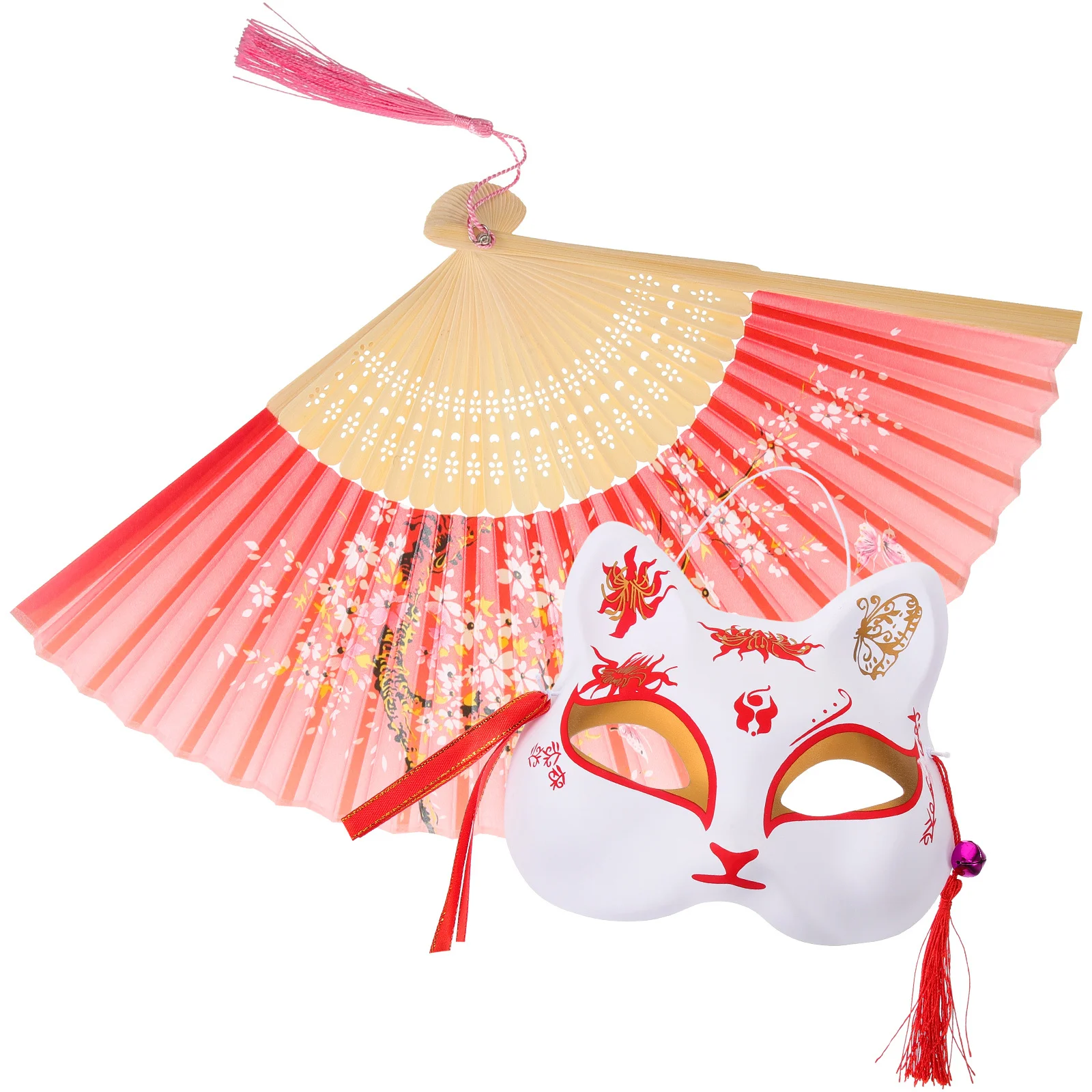 

1 set 1 Set Fox Foldable Fan Japanese Festival Animal Mask For Halloween Party Carnival Cosplay Prop Half Face Mask For Women
