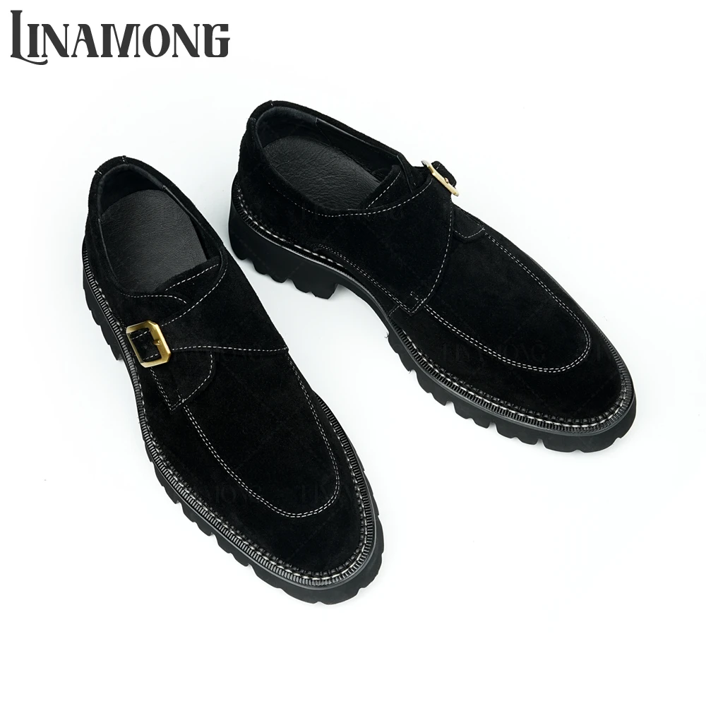 البقرة المدبوغ الراهب أحذية Nubuck حقيقية أحذية من الجلد مصمم ريترو ستايل الأعمال فستان أحذية سميكة المطاط وحيد أحذية جلدية للرجال