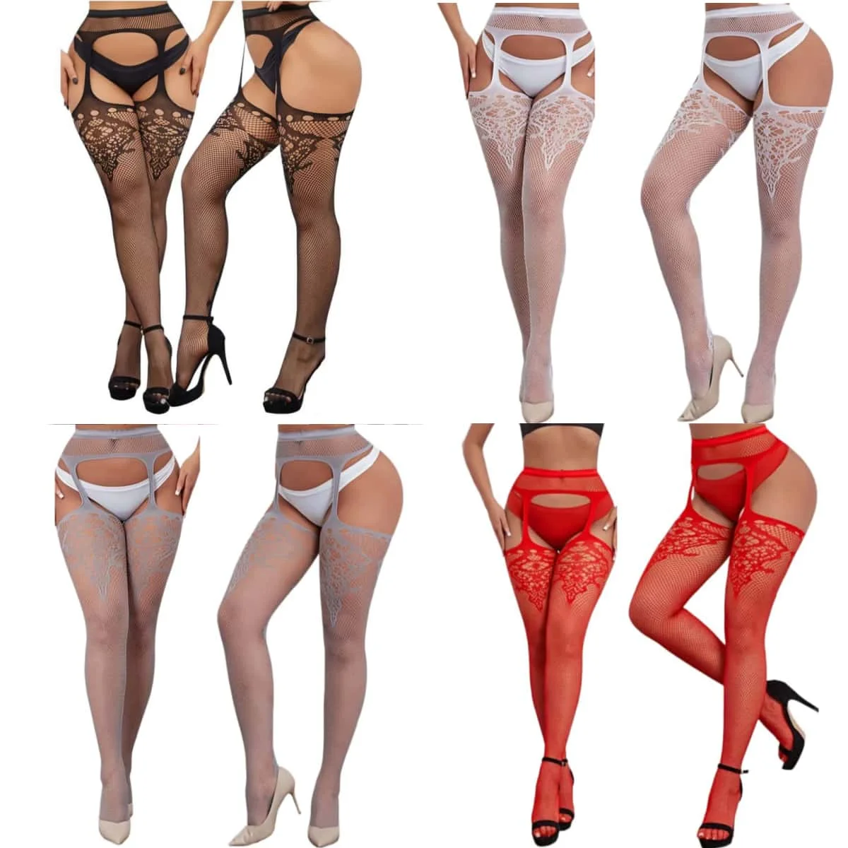 Plus Size Women High Waisted Pantyhose Black Fishnet Suspender Stockings Gothic Cosplay Halloween Thigh High Tights 3XXXXXL100KG