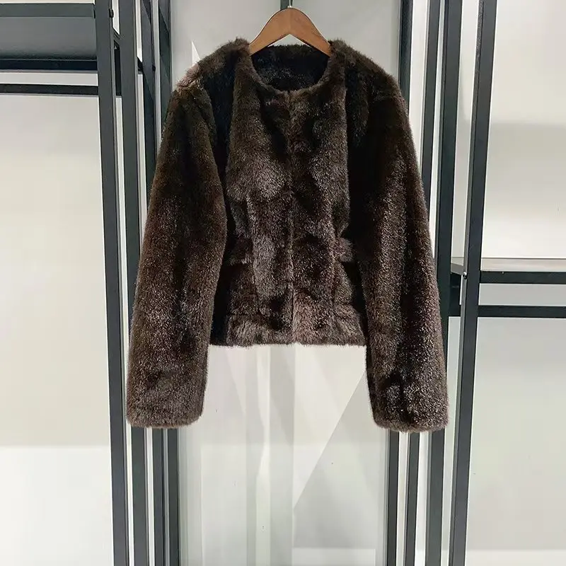 Women's Eco-Friendly Fur-Free Collar Jacket Stylish Casual Versatile Outerwear Warm Top Fall/Winter Season New Arrival 2025