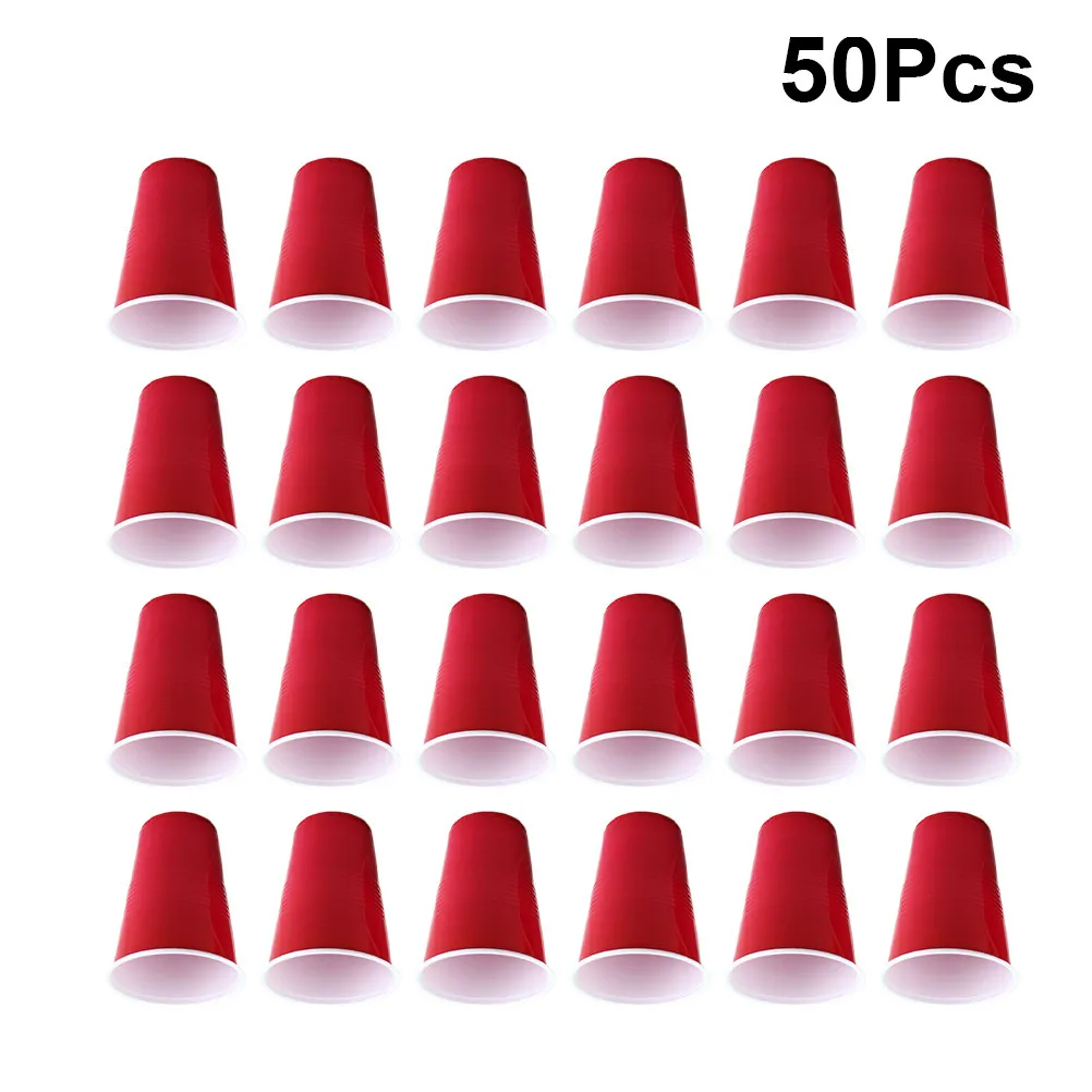 

50Pcs Disposable PP Cups Thick Plastic Party Drinkware Beer Juice Tea Coffee Water Milk Mugs Red Party Supplies Set