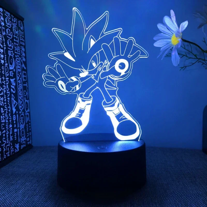 Sonic 3D Night Light LED 7 Color 16 Color Kawaii Light Sonic Action Figure Anime Home Bedroom Decorative Toys Kids Birthday Gift