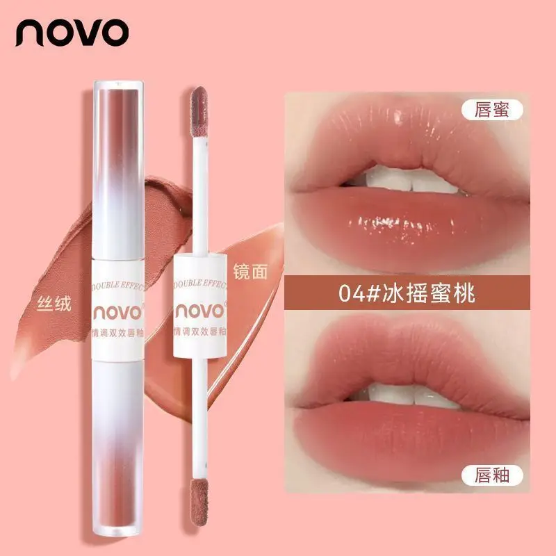 NOVO Double-ended Lip Glaze Long-Lasting Non-Stick CUP Film-forming Mirror ลิปสติก Matte Beauty Lip GLOSS แต่งหน้า Maquiagem