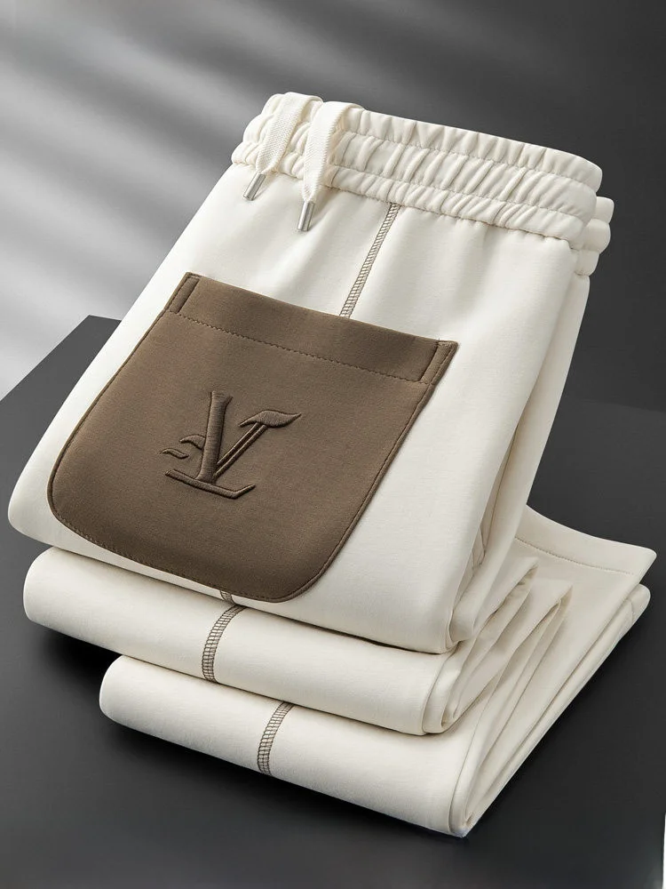 

Autumn Winter Cotton Blend Straight Leg Men's Sweatpants Casual Embroidered ket Color Blo Spor Trousers