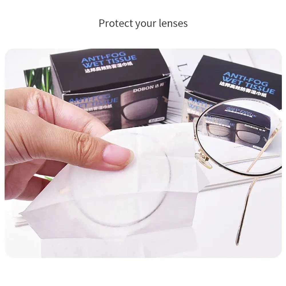 50Pcs/Box Anti-Fog Wipes for Glasses Pre-moistened Antifog Lens Wipe Individually Wrapped Disposable Defogger Eyeglass Wipes