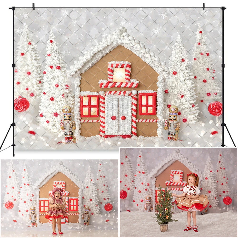 Christmas Frosted Cottage Photography Backdrops White Xmas Tree Decor Background Kids Cake Smash Photocall Photo Studio Props