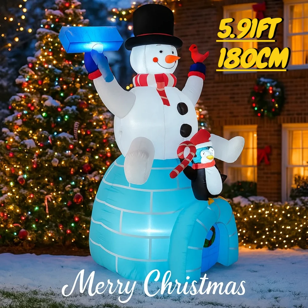 5.91FT العملاق لعبة قابلة للنفخ ثلج البطريق Igloo ديكور لوازم لساحة المنزل هدايا عيد الميلاد LED أضواء ساحة قابلة للنفخ