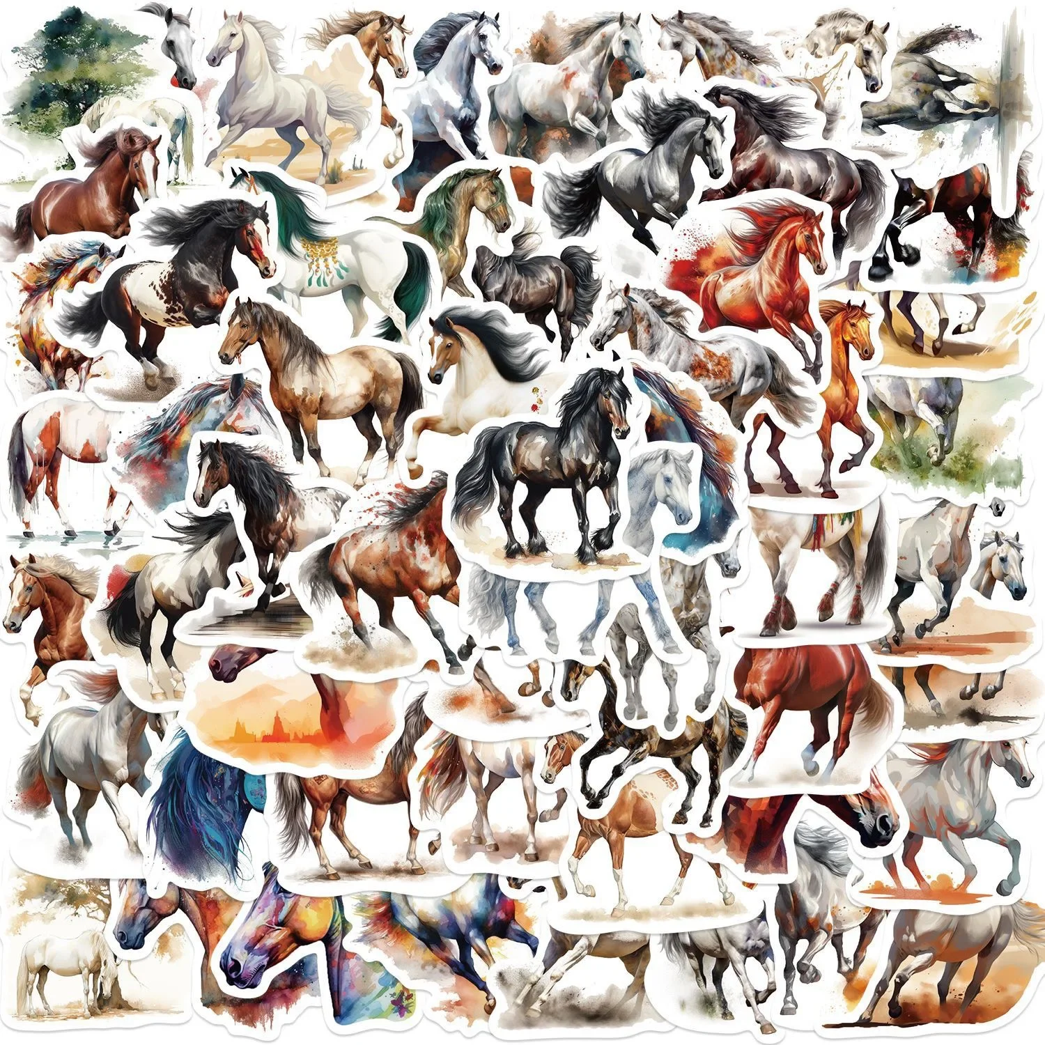 10/60PCS Cute Cartoon Horse Stickers Graffiti Animal Decals Toy DIY Scrapbooking Luggage Laptop Motorcycle Car Cool Sticker