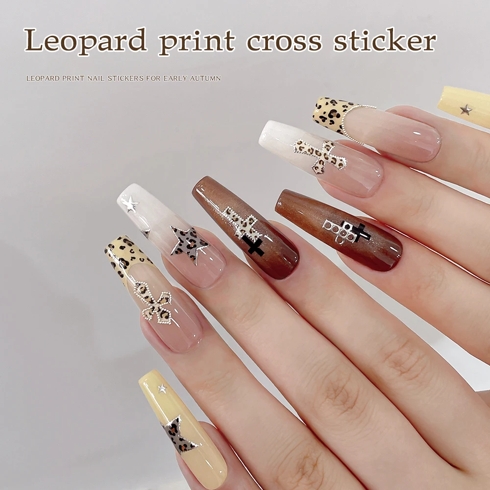 1 قطعة ثلاثية الأبعاد أنيقة ليوبارد طباعة ملصقات الأظافر عالية الجودة عبر ستار الشارات المألوف مانيكير الفن تصميم مسمار ديكور لوازم