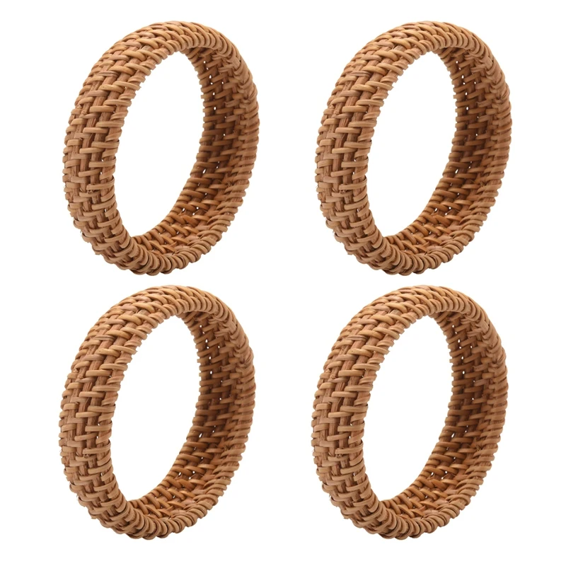 4X Ethnic Style Hand-Woven Rattan Bracelet Simple Big Round Rattan Bracelet Ladies Jewelry