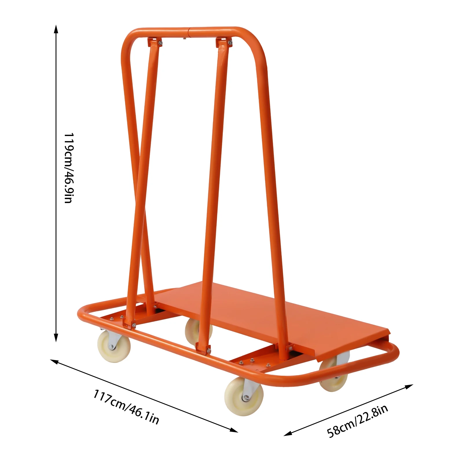 2200lbs Drywall Cart Q235 Steel Orange Heavy Duty Plasterboard Trolley with Four Wheels Practical Deck Orange Appearance