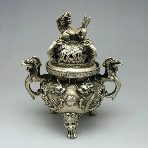 

China folk collection Tibet silver copper statue two incense