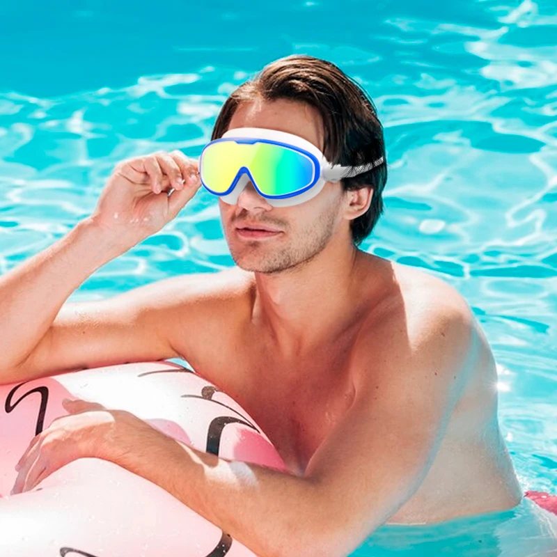 Gafas de natación de montura grande para hombres y mujeres, gafas de natación con protección UV antivaho, gafas de natación ajustables