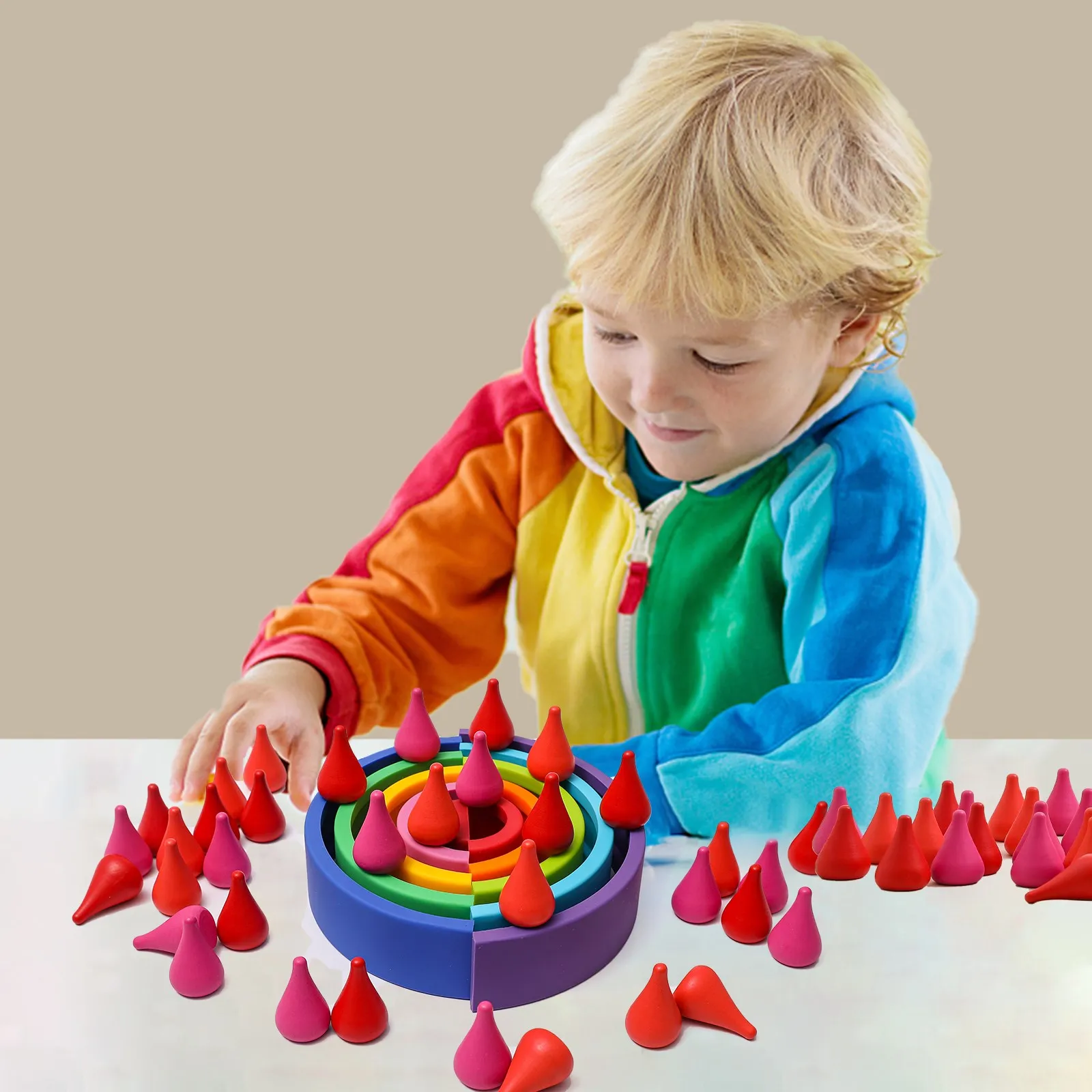 Baby Regenboog Kleuren Siliconen Stapelen Speelgoed Montessori Creatief Speelgoed Bpa Gratis Food Grade Siliconen Vroege Onderwijs Montessori Speelgoed