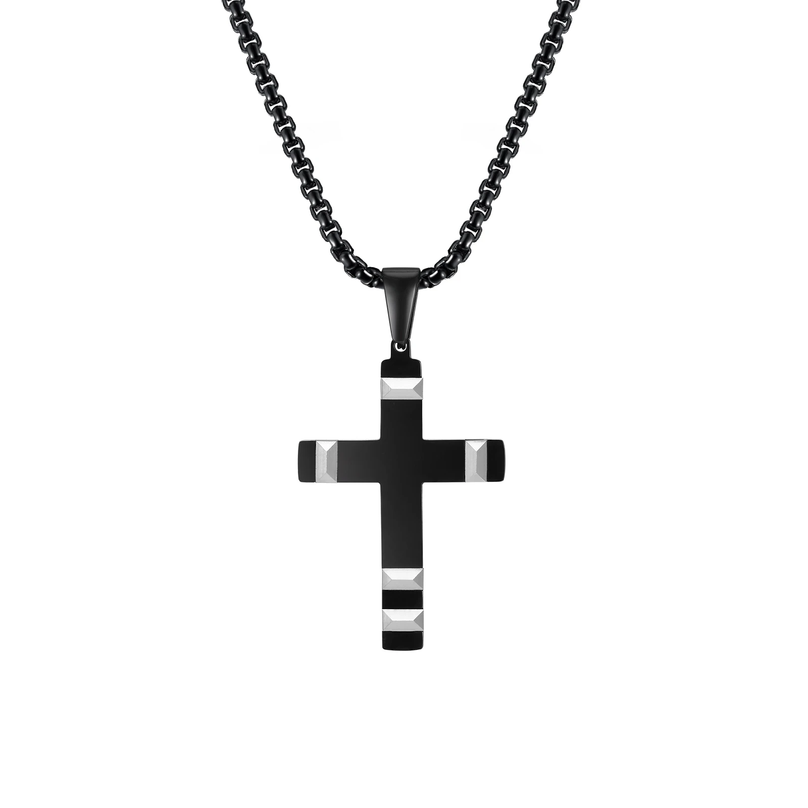 Mprainbow Mens Black Cross Necklaces,Waterproof Stainless Steel Bold Metal Cross Christ Faith Prayer Pendant Collar Gift Jewelry