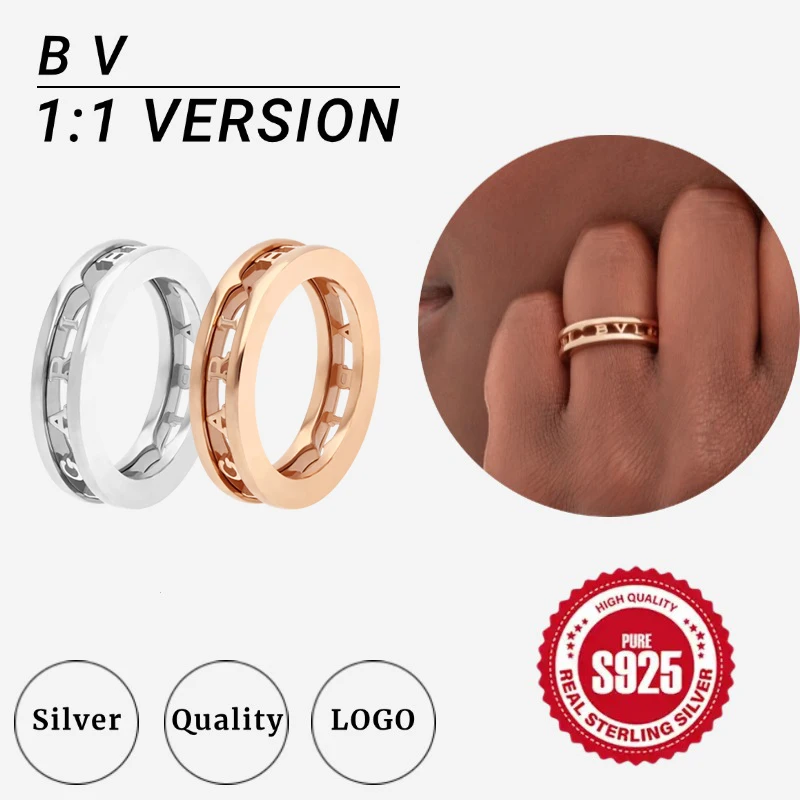 S925 Sterling Silver BV Diamond Rings for Couples Fashion Official Website Luxury Jewelry Best Valentine's Day Gift