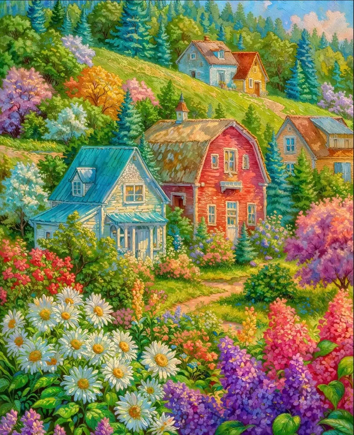 

9ct 75x90 см Цветочные цветные домики Вышивка DIY Наборы с принтом в китайском стиле Вышивка крестиком Рукоделие Домашний декор Поделки