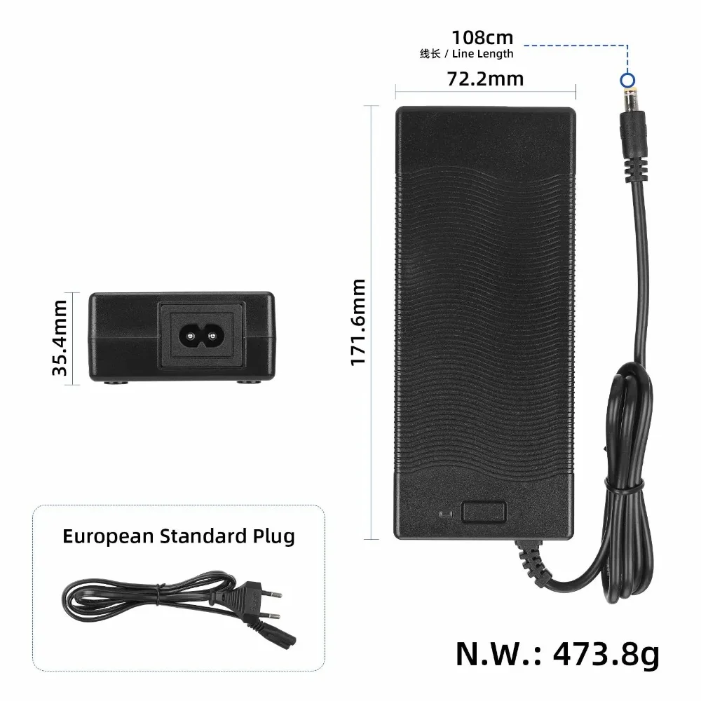 54.6V2A DC2.1 Plug Charger US/EU/UK Plug for KukirinG2 Electric Scooter Power Adapter Scooter Charger Replacement Accessories