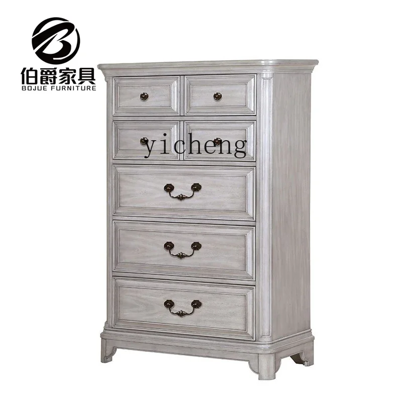 

ZK Solid Wood Light Luxury Chest of Drawers Retro Porch Cabinet Bedroom Storage 7-Drawer Cabinet Dresser