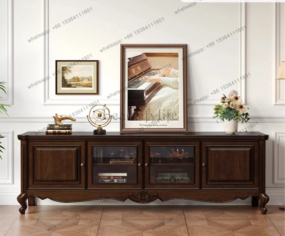 American all-solid wood TV retro rural floor cabinet household simple floor locker