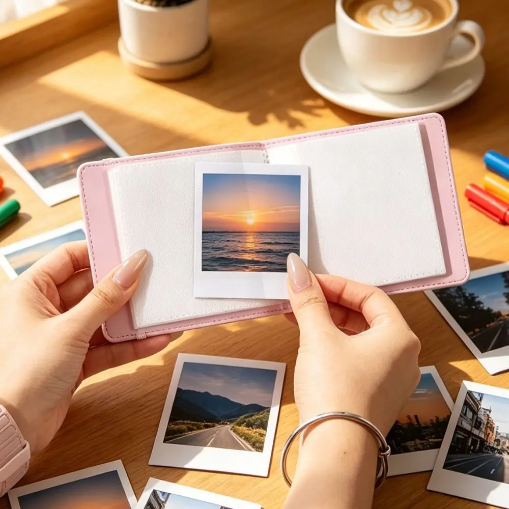 PU Leather 4 Inch Photo Album 28 Pockets Front Display Window Memory Book Portable Compact for Fujifilm Instax Square SQ