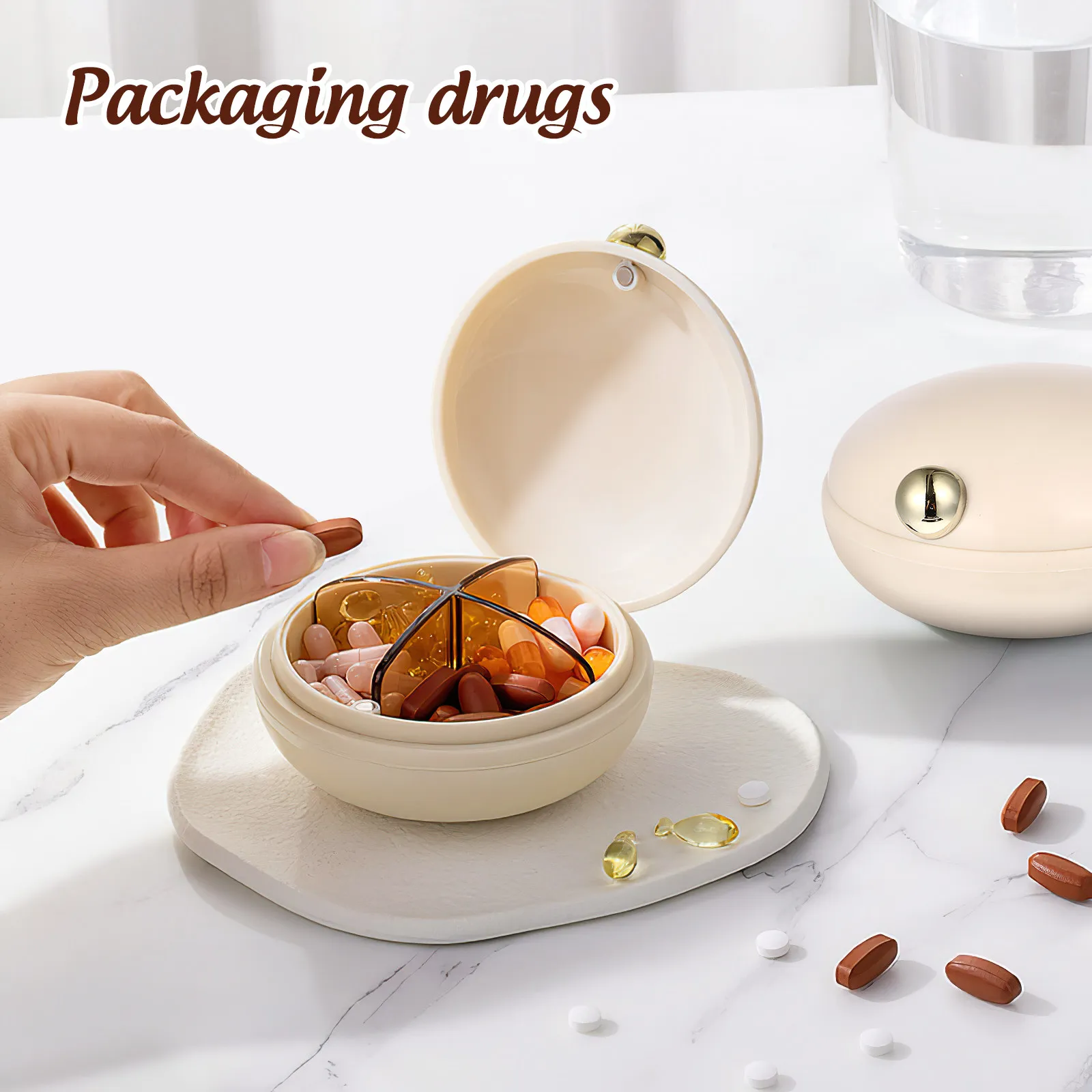 

Portable Pill Case Four Compartments Small Lightweight Medicine Organizer Sealed Round Container Dispenser for Travel Outdoor