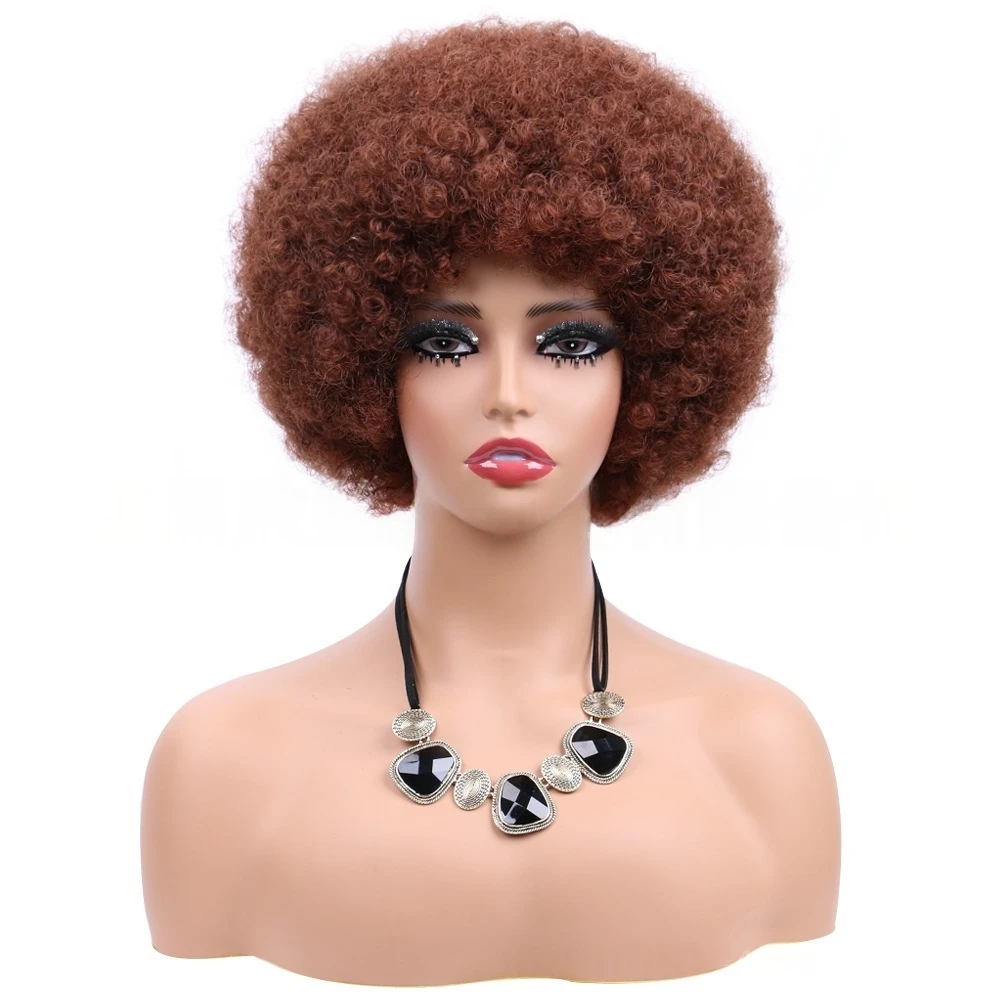 قصيرة الأفرو مجعد بيروكات صناعية 6 بوصة مجعد خصلات الشعر المستعار أومبير اللون الألياف الاصطناعية خصلات الشعر المستعار مقاومة للحرارة الاصطناعية خصلات الشعر المستعار