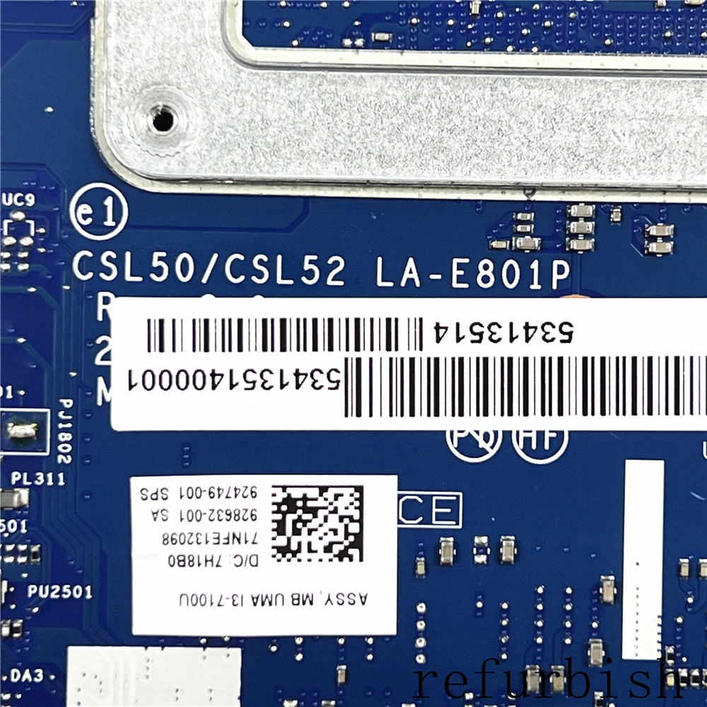 Laptop Motherboard LA-E801P FOR HP 15-BS  WITH  SR343 i3-7100U / SR342 I5-7200U  Fully tested and works perfectly