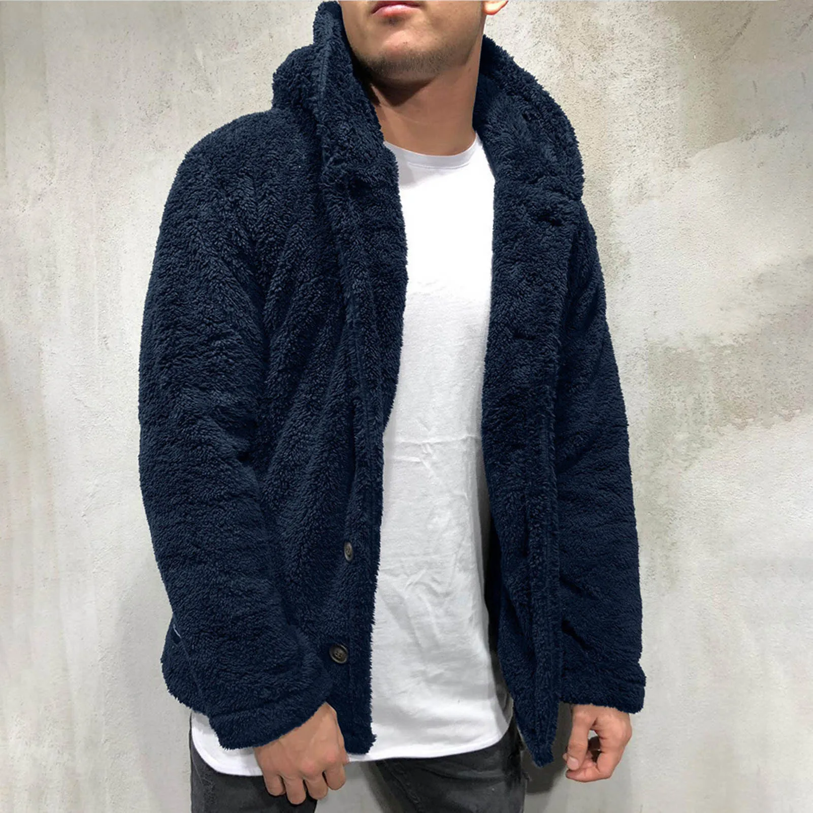 Men's Winter Warm Hoodie Coat Oversized Button-Down Plush Jacket for Friend Family Neighbors Gift