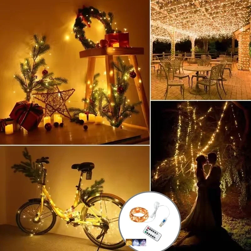 LED Waterproof Remote Copper Wire 5M/10M/20M/30M USB 8Modes String Fairy Light for  Party New Year Xmas Christmas Decoration