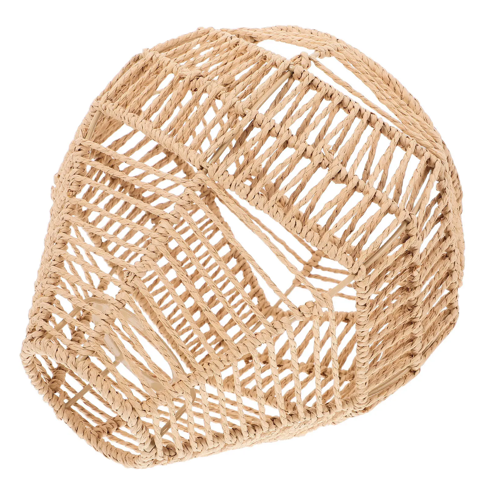 Handwoven Paper Rope Lampshade Faux Rattan Pendant Light Shade Vintage Boho Hanging Light Fixture for Restaurants Tea Rooms
