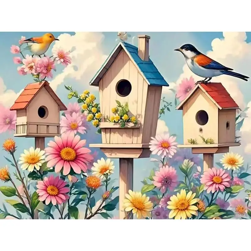 

GATYZTORY Birdhouse Painting By Numbers Adults Crafts Picture Paint Scenery Interior Living Room Decoration Drawing Kit