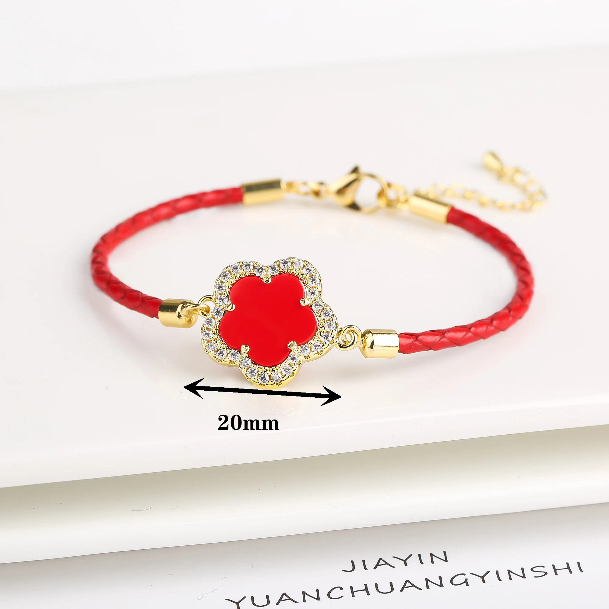 Classic Genuine Leather Woven Natural Stone Flower Charm Bracelet