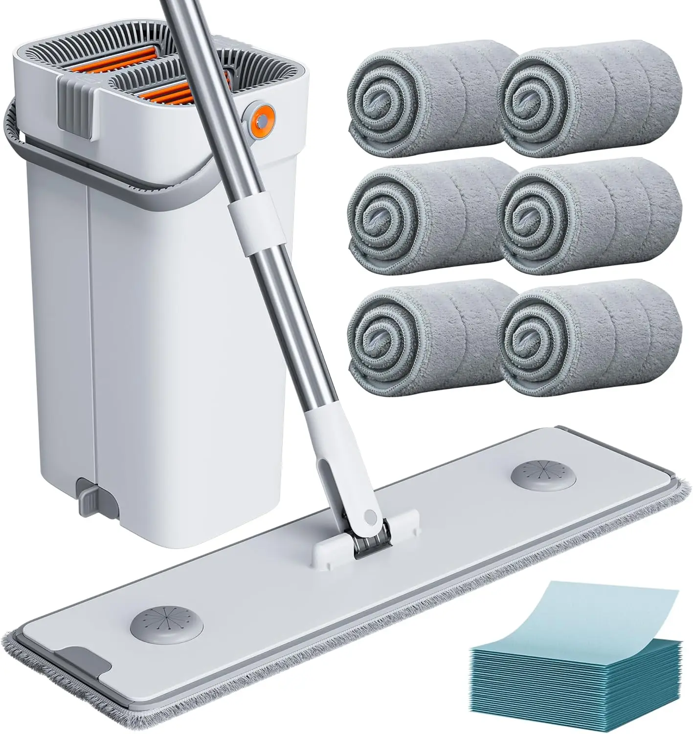 

Large Adjustable Mop and Bucket Set with 6 Washable Pads, Extends to 74 Inches for Floor and Wall Cleaning